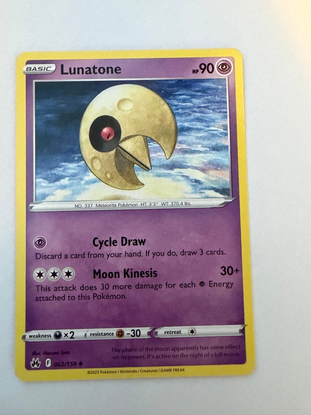 Pokémon Kaart Lunatone 062/159 - Basic HP 90, Ophalen of Verzenden, Zo goed als nieuw, Losse kaart