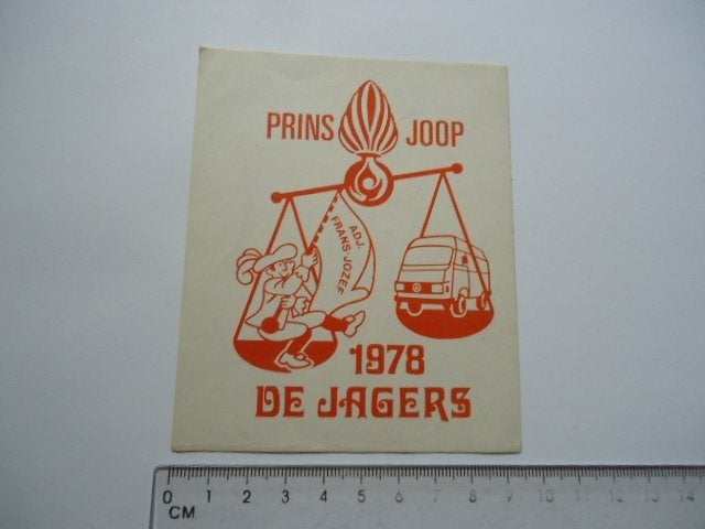 sticker 1978 Carnaval De JAGERS Prins Joop vintage karnaval, Verzenden, Zo goed als nieuw