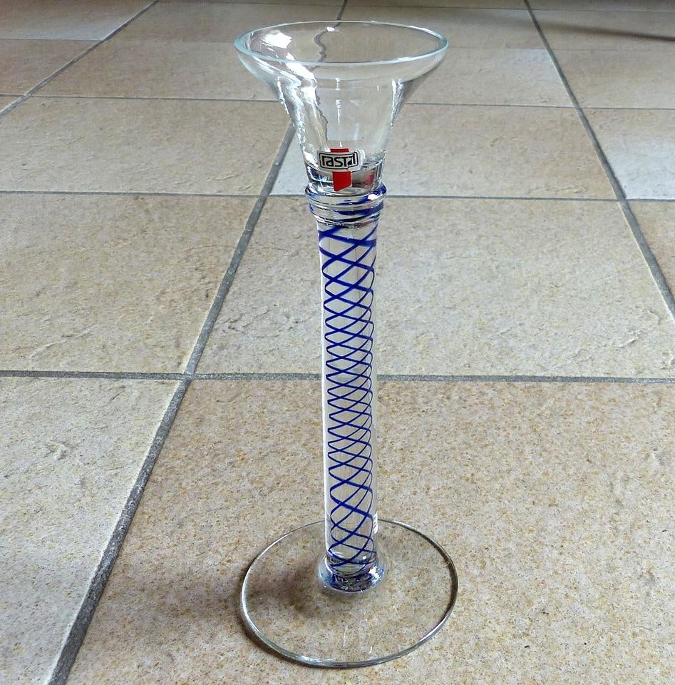 Rastal glazen kandelaar glas blauwe spiraal, Overige materialen, Gebruikt, 25 tot 50 cm, Blauw