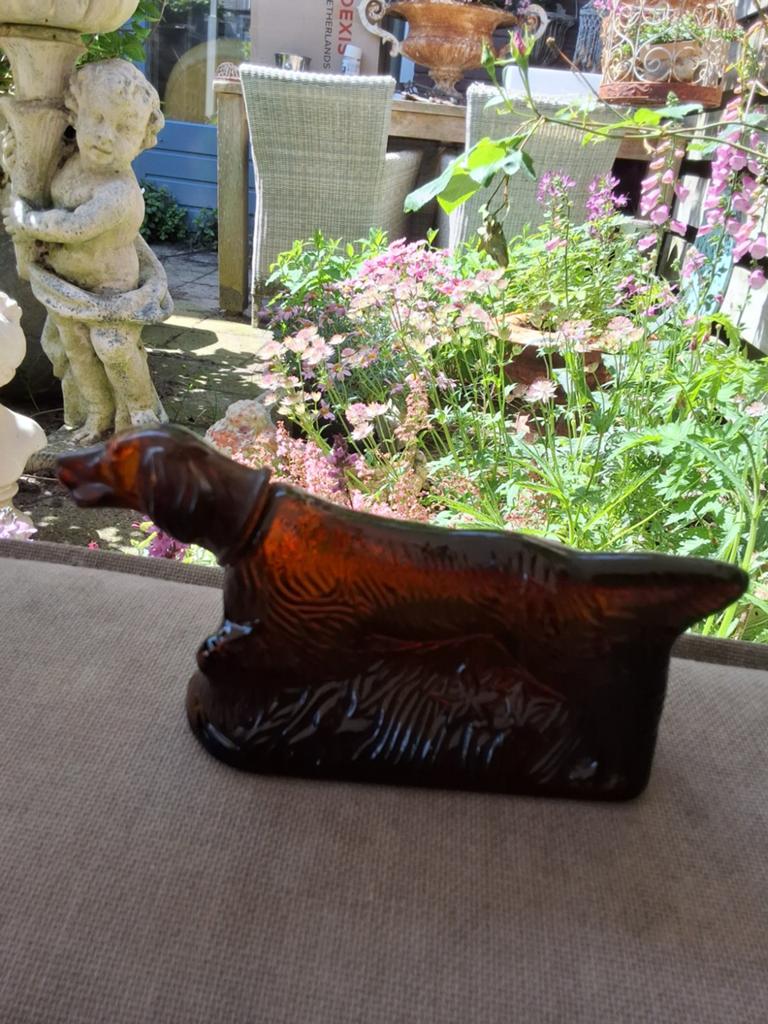 Vintage amberkleurige hond fles - Ierse setter avon, Antiek en Kunst, Curiosa en Brocante, Ophalen of Verzenden