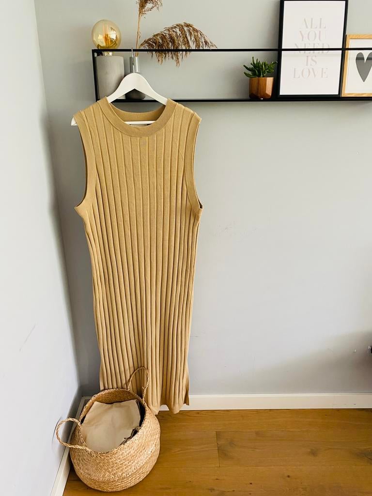 Gebreide jurk/ lang jurkje/ midi dress van H&M, maat L/40, Maat 38/40 (M), Beige, Nieuw, Ophalen of Verzenden