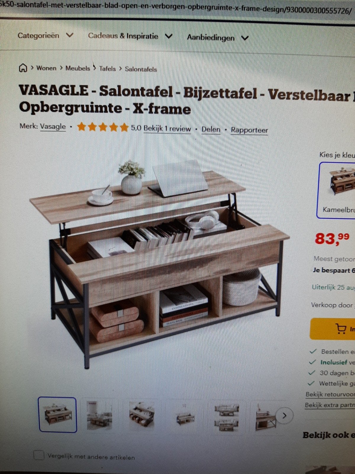 vasagle salontafel bijzettafel koffietafel nieuw, Ophalen, 50 tot 100 cm, Nieuw, 50 tot 100 cm