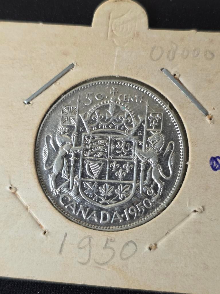 50 cent 1950 Canada, Verzenden, Noord-Amerika, Losse munt, Zilver