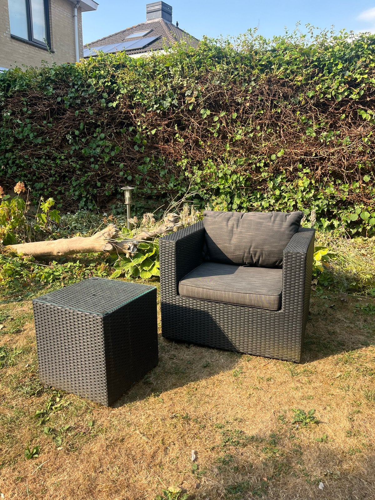 Loungestoel met bijzettafel - Wicker, Tuin en Terras, Tuinsets en Loungesets, Ophalen, Gebruikt, Loungeset, Wicker