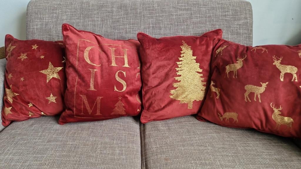 Kerstkussentjes, Huis en Inrichting, Ophalen of Verzenden, Zo goed als nieuw, Rood, Vierkant