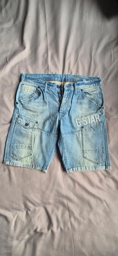 G-Star Raw Denim Short - Maat 34 met opdruk, Kleding | Heren, Spijkerbroeken en Jeans, Blauw, Ophalen of Verzenden, G-Star, W33 - W34 (confectie 48/50)