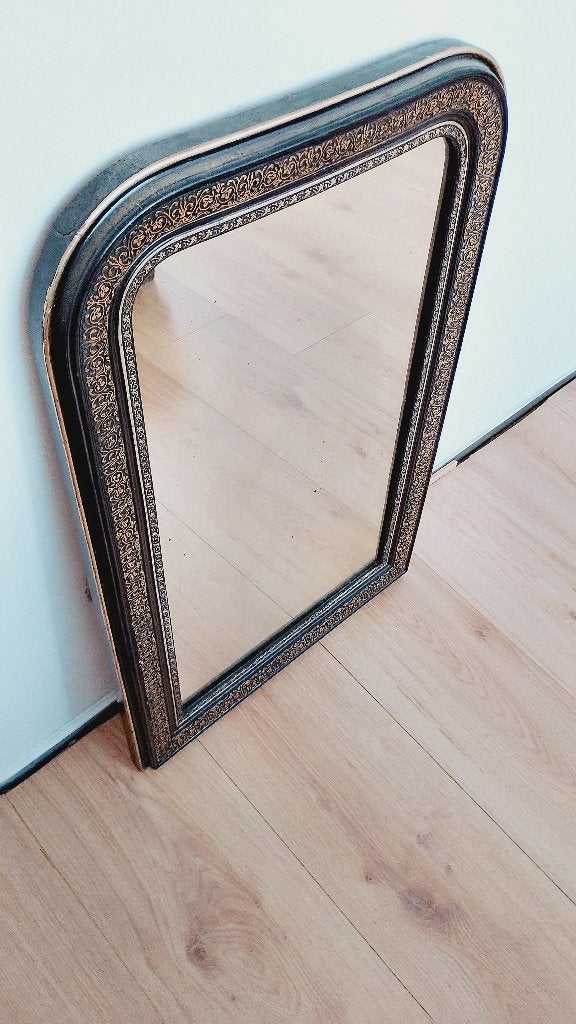 Antieke vergulde toog spiegel late 18e eeuws, Ophalen of Verzenden, Rechthoekig, Minder dan 50 cm