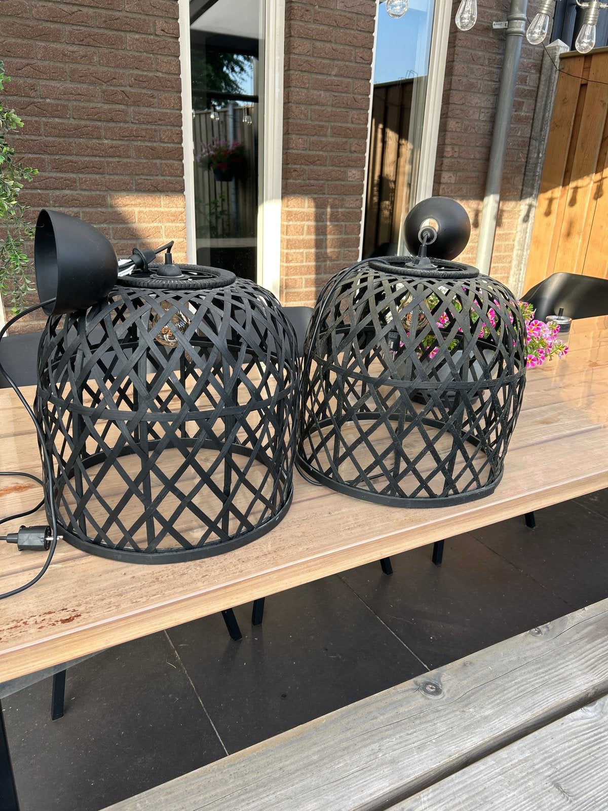 2x Rotan Lampenkap Zwart Ø40cm H40cm, Ophalen, Overige materialen, Minder dan 50 cm, Gebruikt