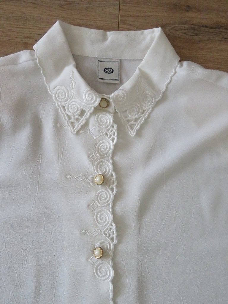 Blouse Wit Korte mouw Maat 42, Wit, Maat 42/44 (L), Ophalen of Verzenden, Zo goed als nieuw