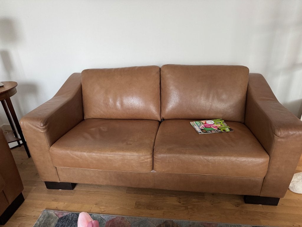 Bankstel leder, Ophalen, Gebruikt, 150 tot 200 cm, Rechte bank