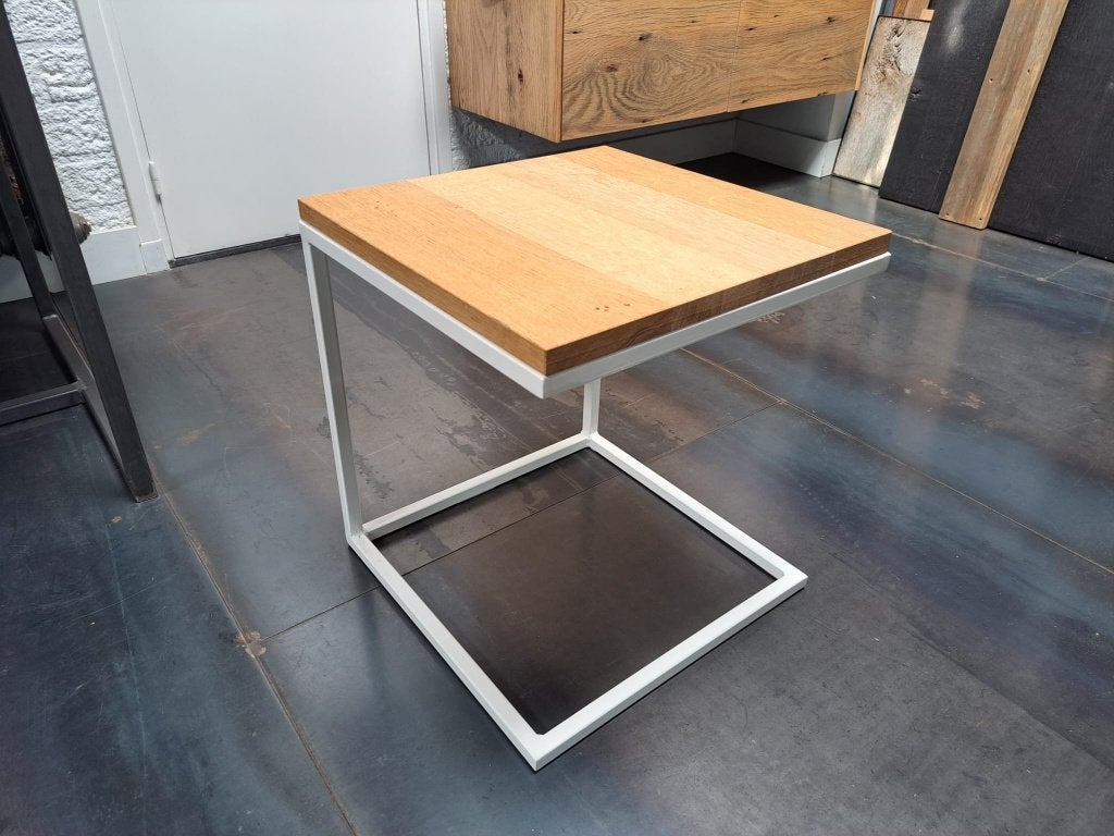 Salontafel - Wit stalen frame met eiken blad - 45x45x50cm, Huis en Inrichting, Tafels | Salontafels, Ophalen, 100 tot 150 cm, Nieuw