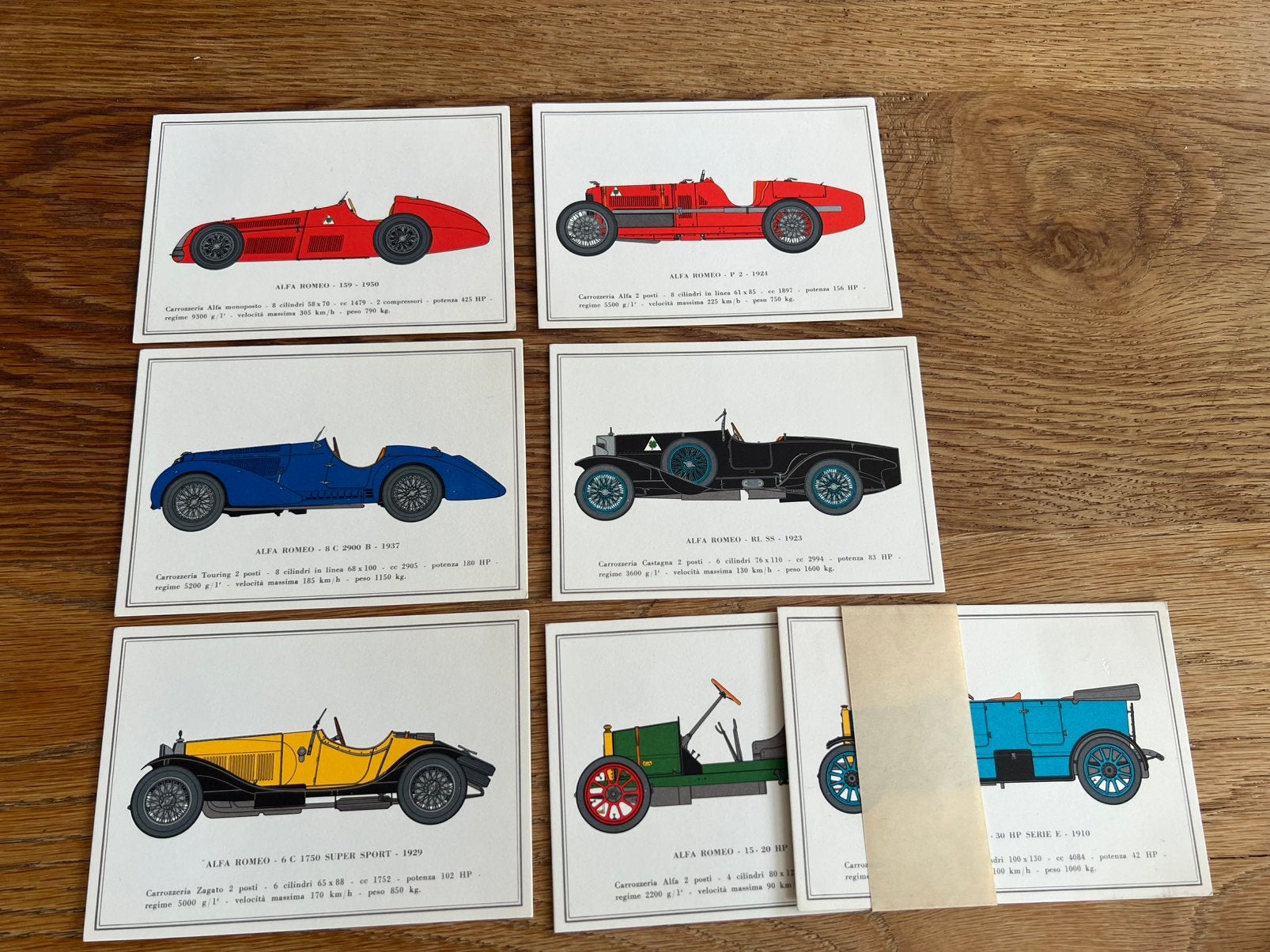 7 vintage italiaanse ansichtkaarten van alfa romeo modellen, Verzamelen, Automerken, Motoren en Formule 1, Auto's, Ophalen of Verzenden