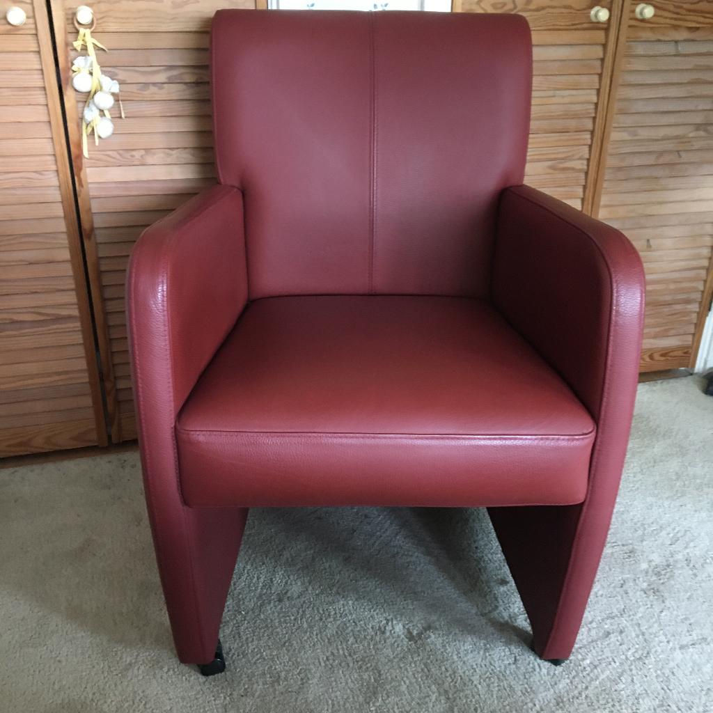 Toledo kersen rood leren fauteuil op wielen - NIEUW, Huis en Inrichting, Fauteuils, Nieuw, Hout, Leer, Stof, 50 tot 75 cm, 75 tot 100 cm