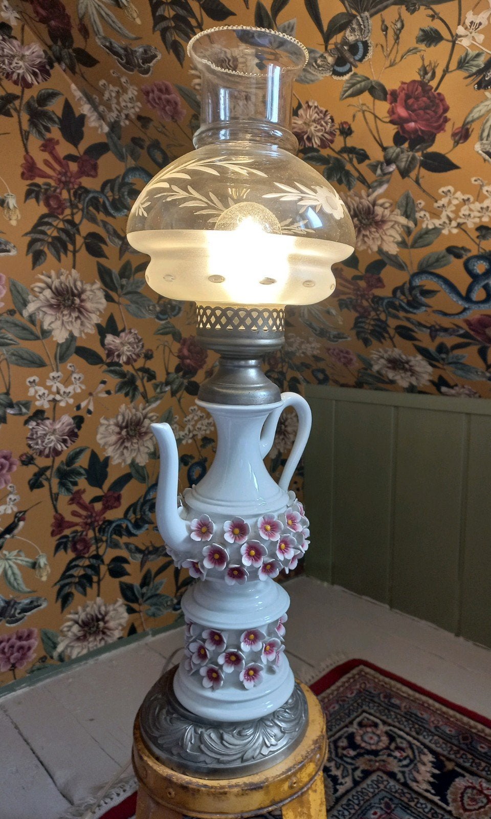 Unieke vintage tafellamp met theepot design, Antiek en Kunst, Ophalen