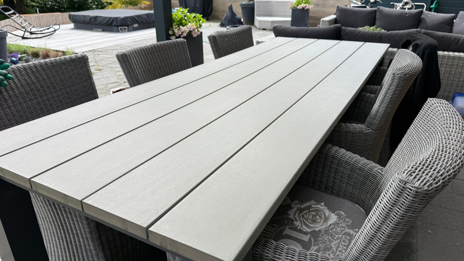 Grote tuintafel met 6 wicker stoelen - Bois Le Duc, Tuin en Terras, Tuintafels, Gebruikt, Rechthoekig, Overige materialen, Ophalen