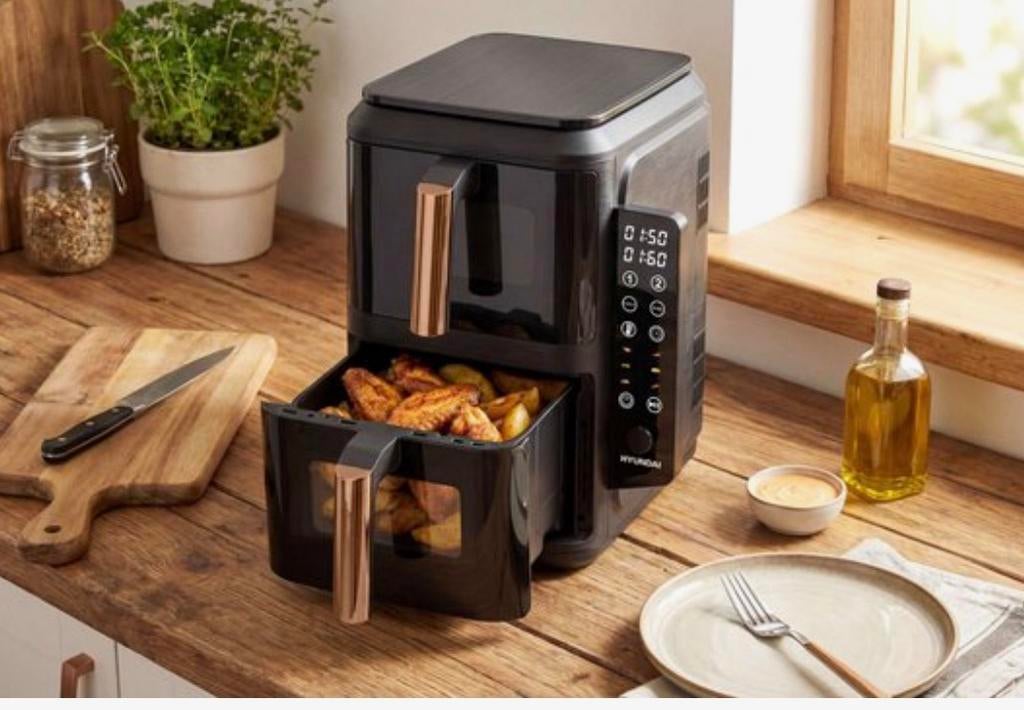 Hyundai Double Stack XL Airfryer 10.4L - 1x gebruikt, Ophalen of Verzenden, Zo goed als nieuw, Airfryer XL, 1500 gram of meer