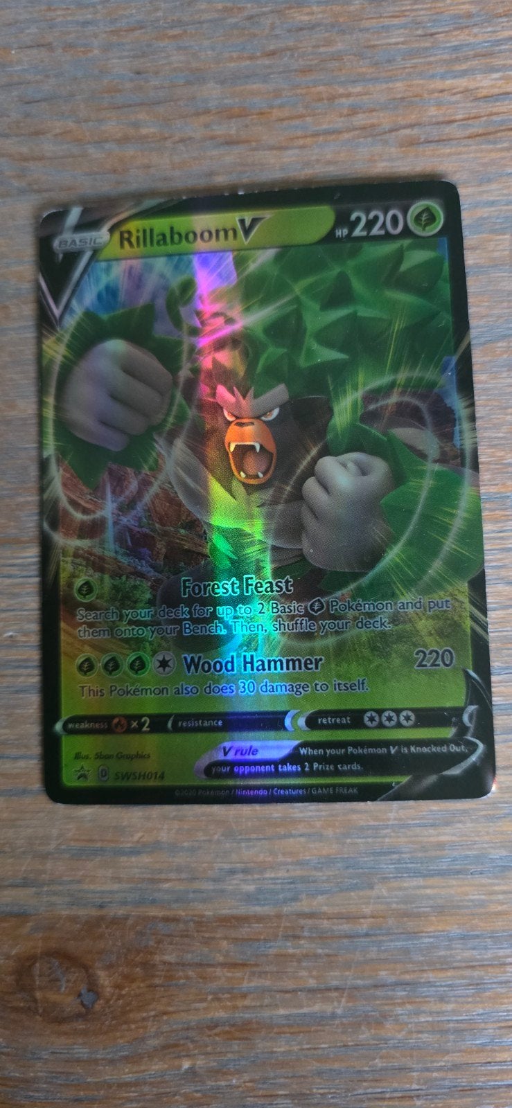 Rillaboom V Pokémon Kaart - SWSH014 Promo, Ophalen of Verzenden, Gebruikt, Losse kaart, Foil