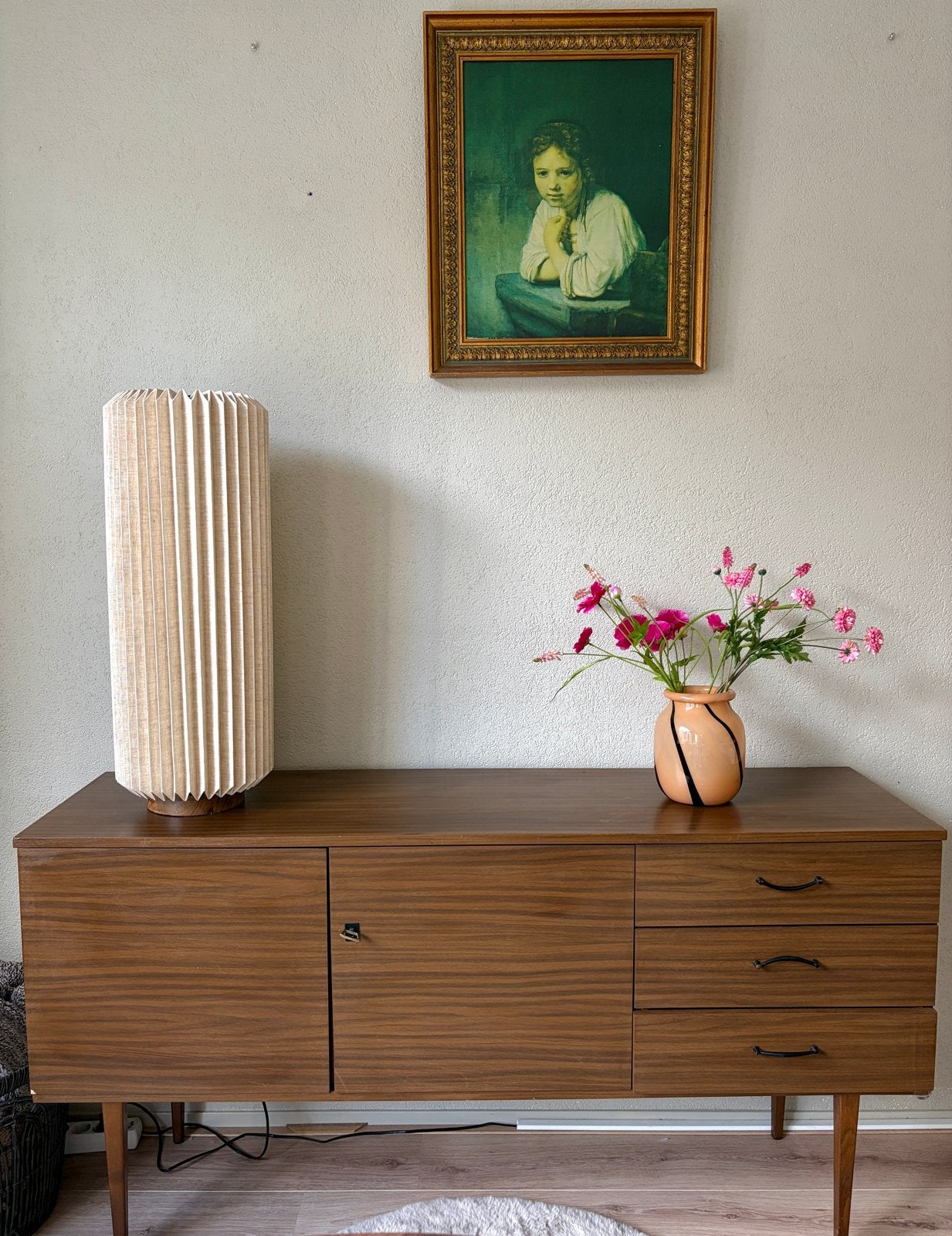 Vintage Teak Fineer Kast, Gebruikt, 100 tot 150 cm, Teakhout, Ophalen of Verzenden