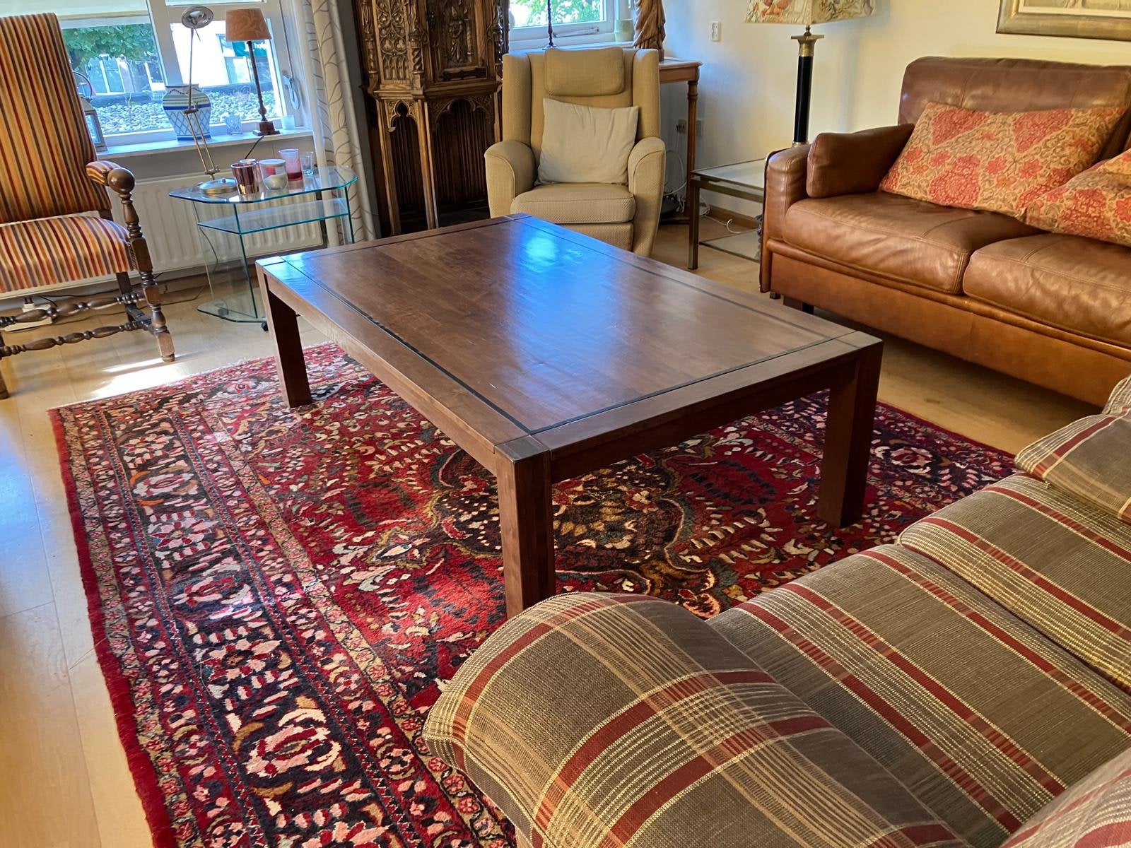 Te koop aangeboden houten salon tafel., Ophalen of Verzenden, Zo goed als nieuw, Rechthoekig, Overige materialen