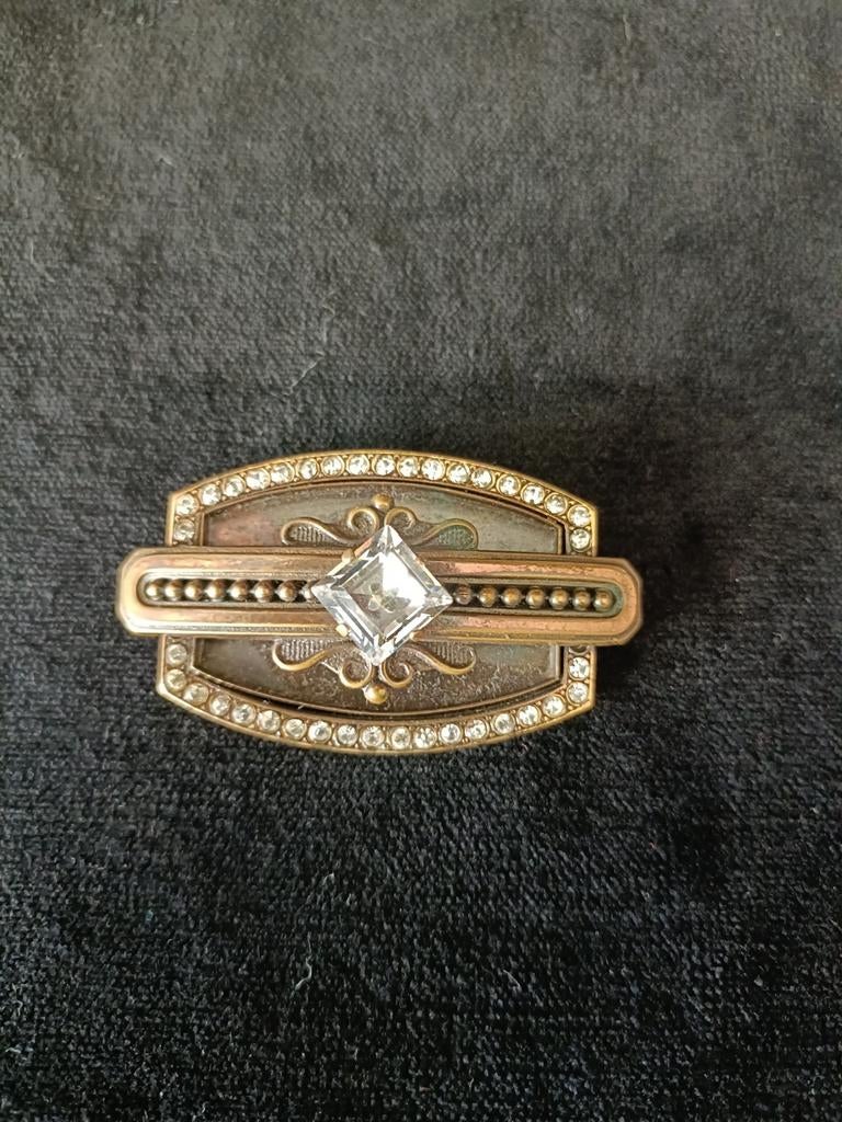 Antieke Ermani Bulatti bronzen broche met kristallen, Met kristal, Brons, 4 tot 7 cm, Gebruikt