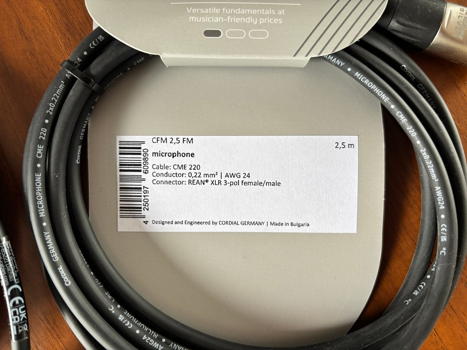 2x Cordial XLR microfoonkabel 2,5M - Mannelijk naar Vrouweli, Ophalen of Verzenden, Nieuw, Microfoon