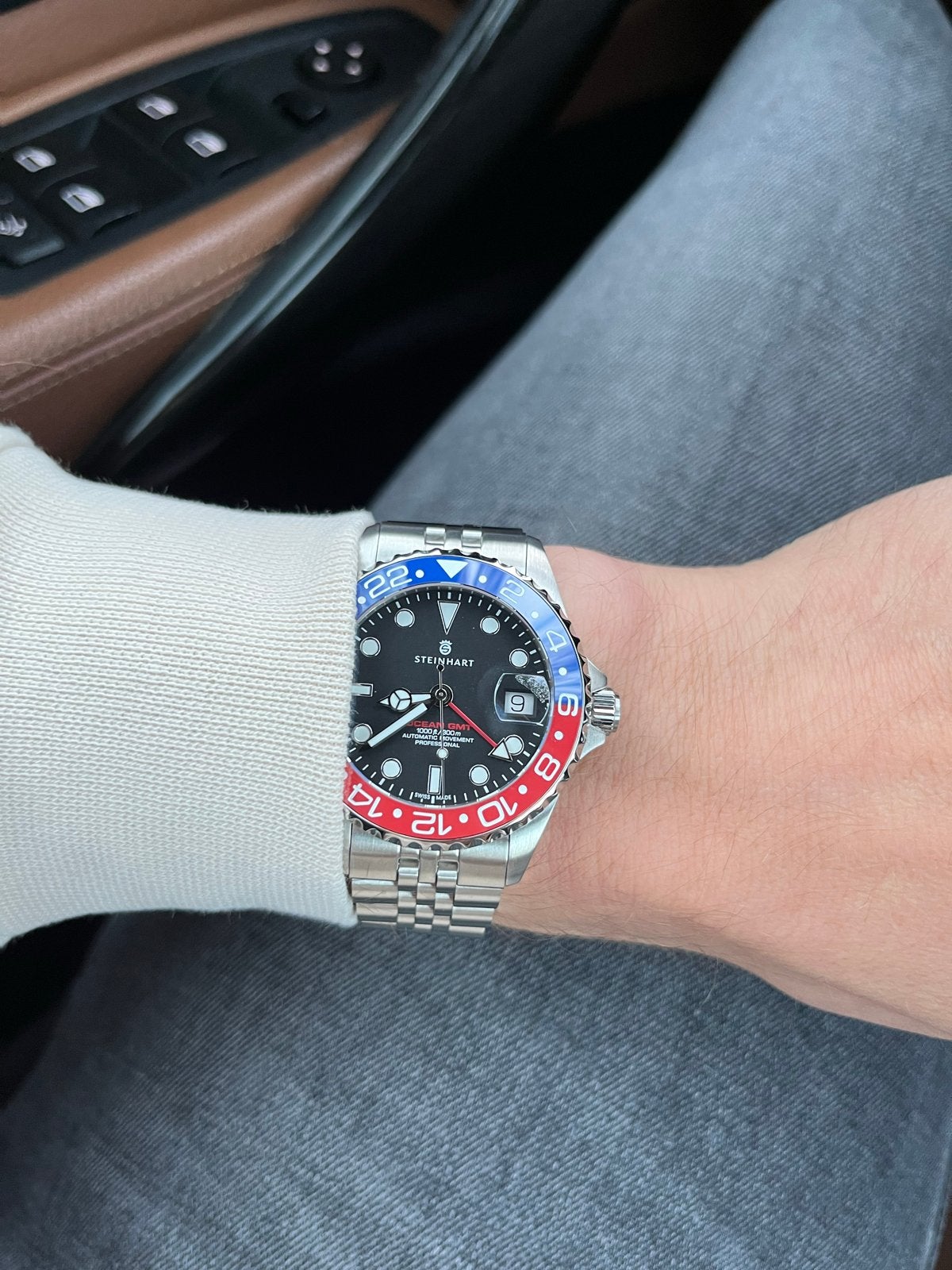 Steinhart Ocean GMT 39 Blue/Red Ceramic Pepsi Nieuw!, Overige merken, Staal, Staal, Polshorloge