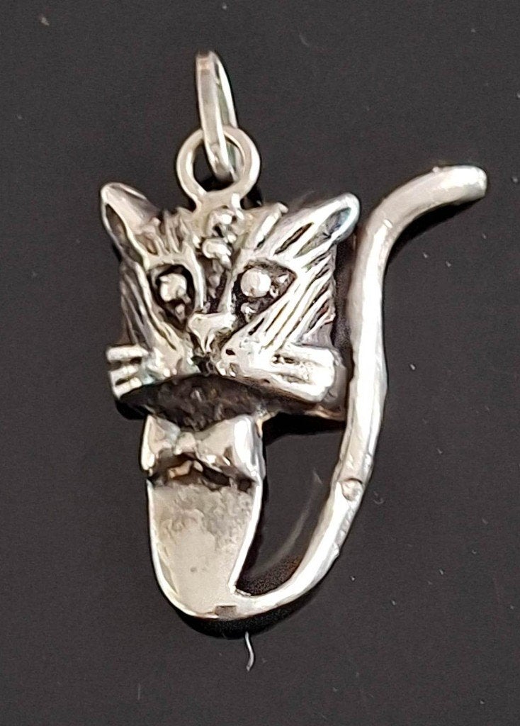 Prachtige Mid-Century Zilver Monsieur Chat Hanger Tunesië, Ophalen of Verzenden, Zilver, Hanger
