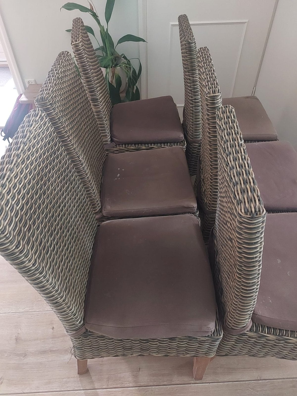 6 eettafel stoelen, Huis en Inrichting, Stoelen, Ophalen, Gebruikt, Bruin, Riet of Rotan