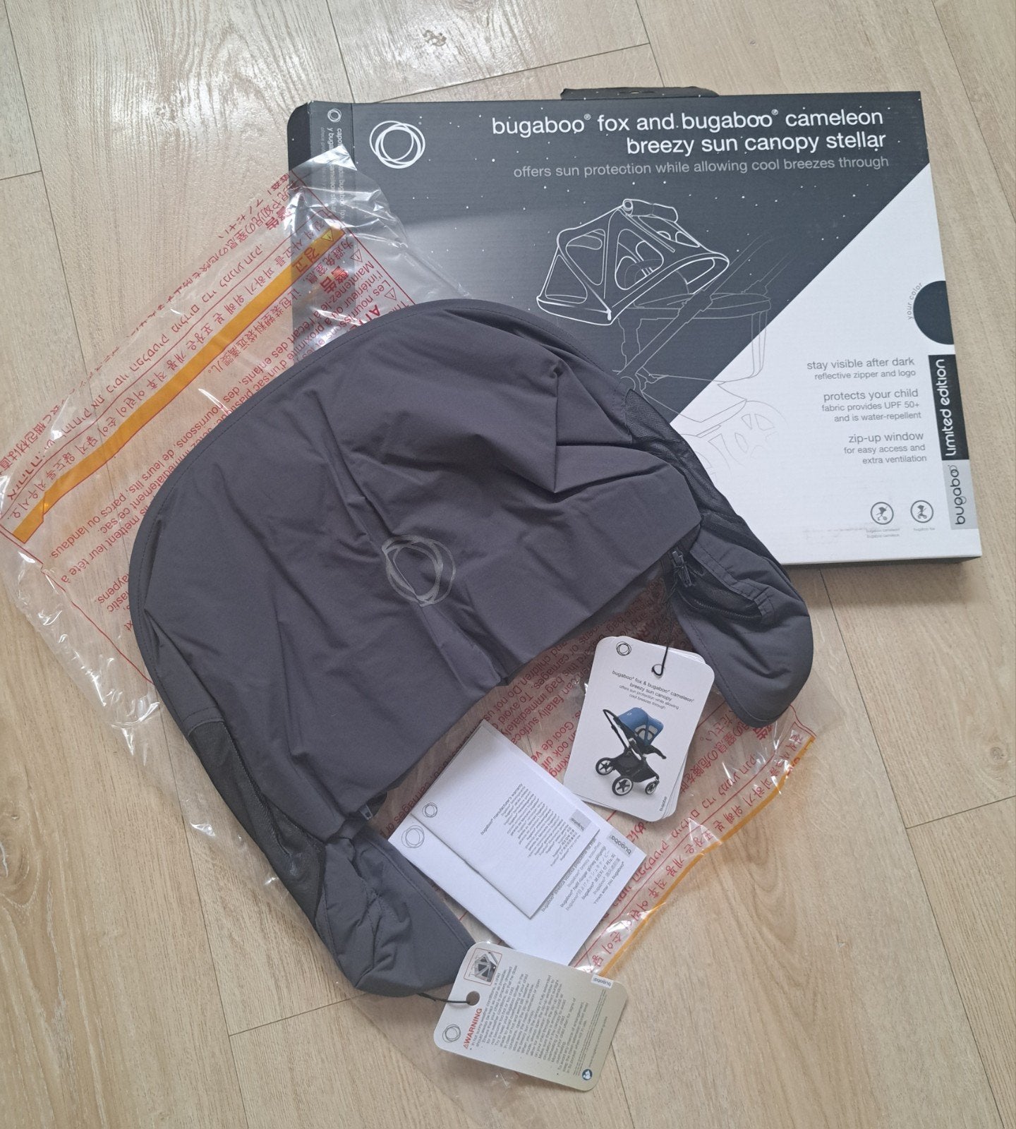 NIEUW.Bugaboo Fox/Cameleon/ Lynx breezykap -Stellar Blue, Ophalen of Verzenden, Nieuw, Zonnekap