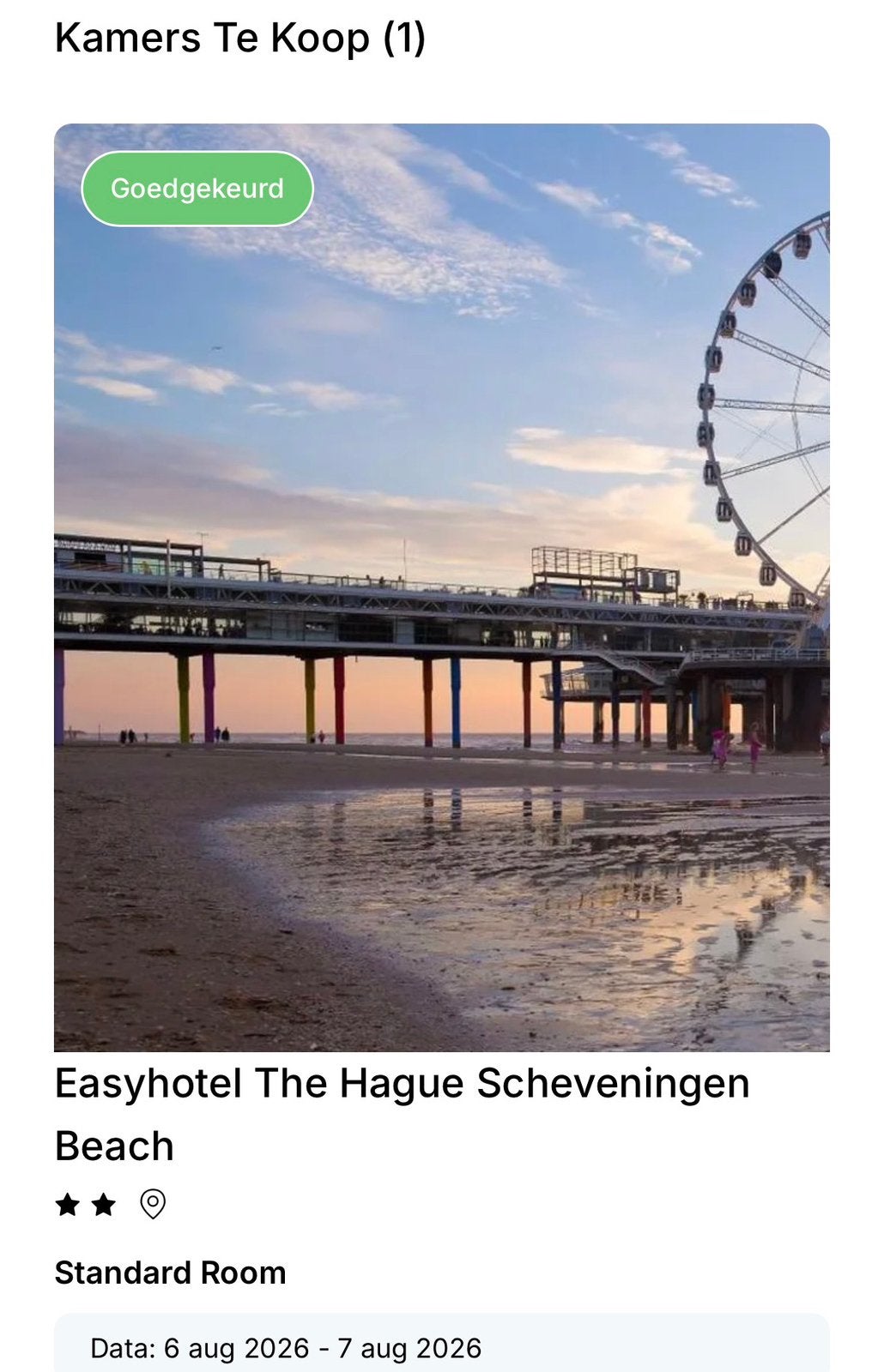 Overnachting Scheveningen 6 op 7 augustus, Twee personen, 1 overnachting