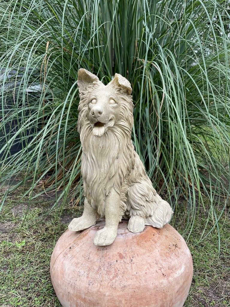 Tuinbeeld Collie Lassie hond zittend, gazon, tuin 50cm, Ophalen, Nieuw, Kunststof, Dierenbeeld