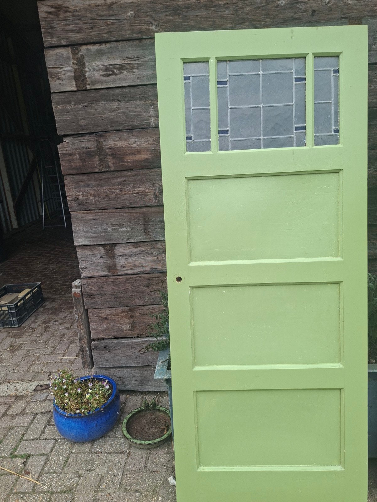 Binnendeur met glas in lood - 200x82 cm, Doe-het-zelf en Verbouw, Ophalen of Verzenden
