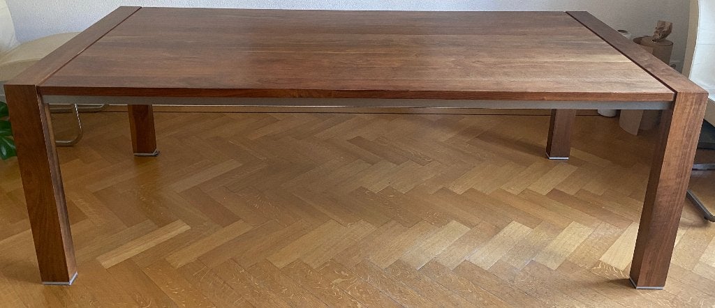 Massief Amerikaans notenhouten eettafel 220 cm, Ophalen, Gebruikt, 200 cm of meer, 50 tot 100 cm