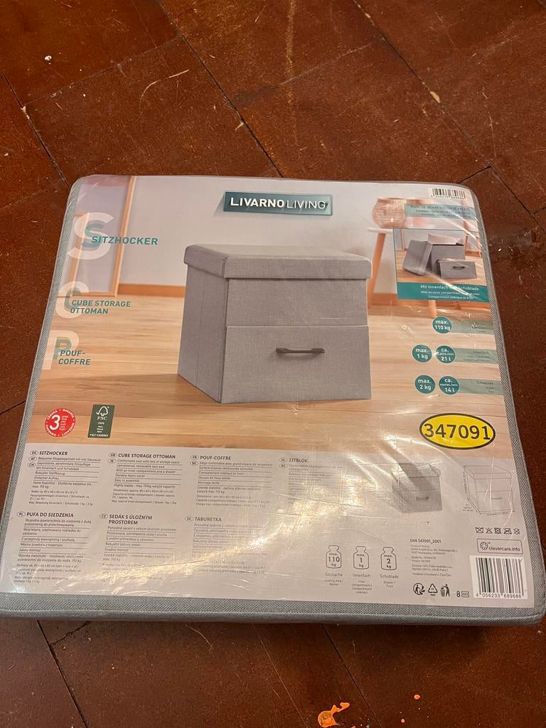 Livarno Living Zitblok Opbergruimte hokker voetenbank poef, Minder dan 50 cm, Vierkant, Nieuw, Minder dan 50 cm