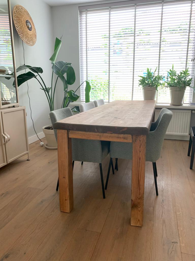 Franse Robuuste houten eettafel - Landelijke stijl, Ophalen, Gebruikt, 200 cm of meer, 50 tot 100 cm
