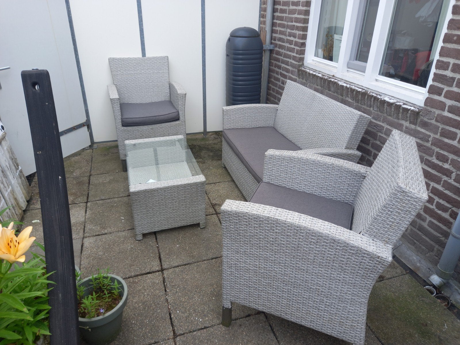 Complete Wicker Loungeset met Tafel en Kussens, Tuin en Terras, Tuinsets en Loungesets, Ophalen of Verzenden, Wicker