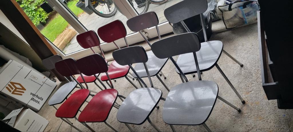 9 vintage retro schoolstoeltjes jaren '50/'60, Ophalen