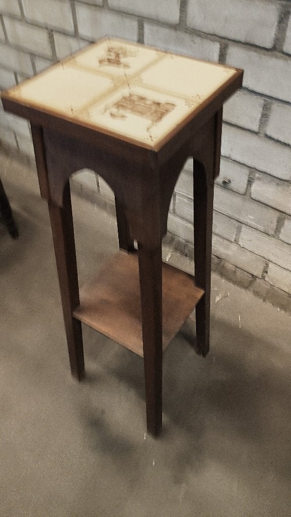Vintage plantentafel met tegeltableau 81 cm hoog, Ophalen, Minder dan 55 cm, Gebruikt, Vierkant