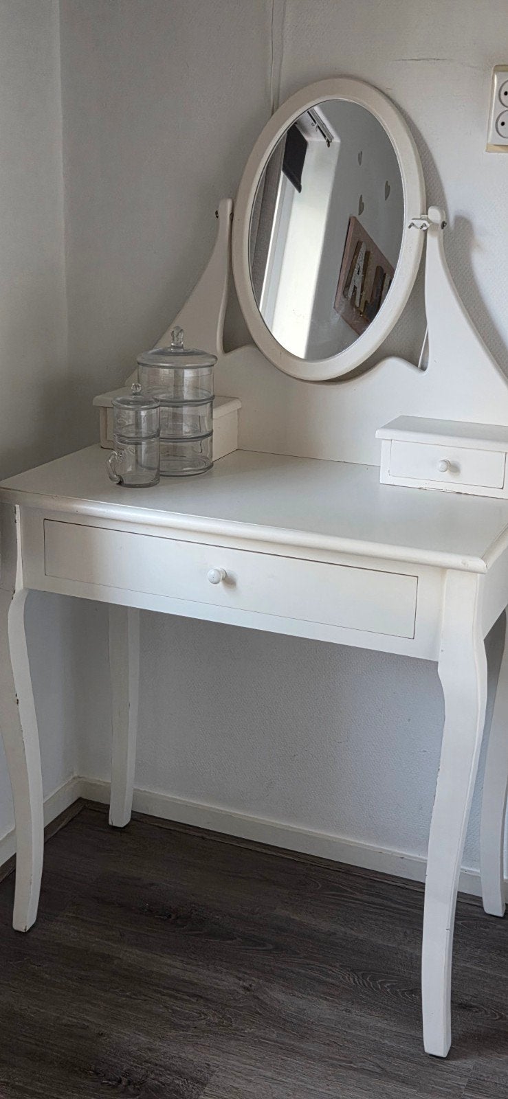 Witte kaptafel met spiegel - Gebruikt maar nog goed, Ophalen, Gebruikt, Hout, Klassiek, Romantisch