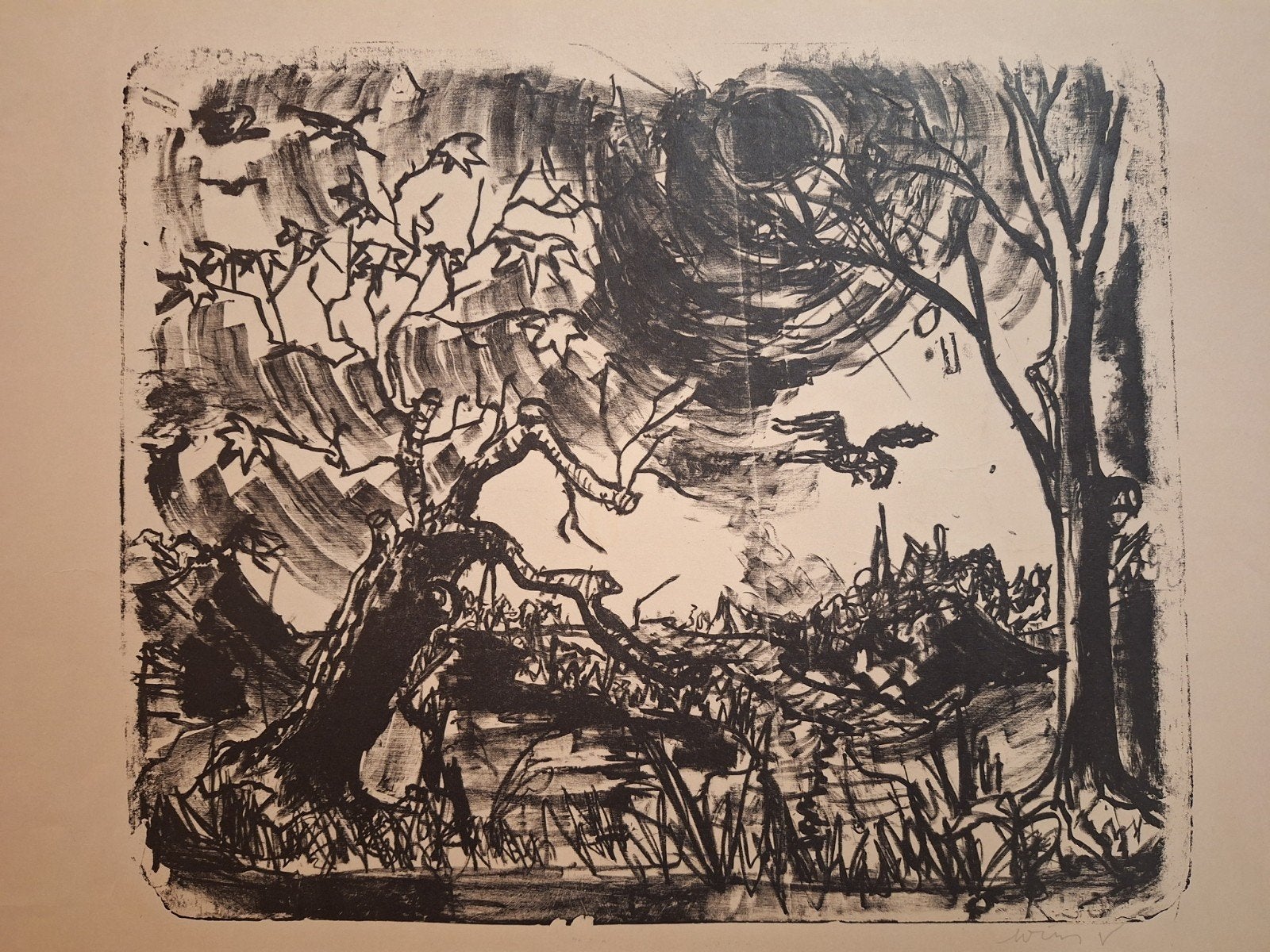 Lithografie 'Zonnige dag' door Wim Vesseur, Gesigneerd, Ophalen of Verzenden, Landschappen, Lithografie