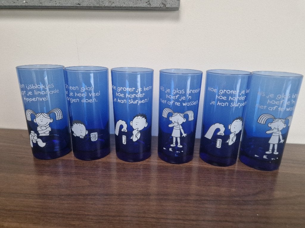 6 glazen uit de BLUE BAND serie, Huis en Inrichting, Keuken | Servies, Glas of Glazen, Overige merken, Ophalen of Verzenden, Overige stijlen