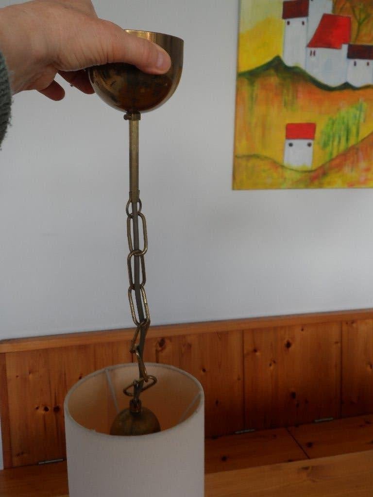 Leuke hanglamp - koper met wit/beige kap, Ophalen of Verzenden, Gebruikt, Stof, Minder dan 50 cm