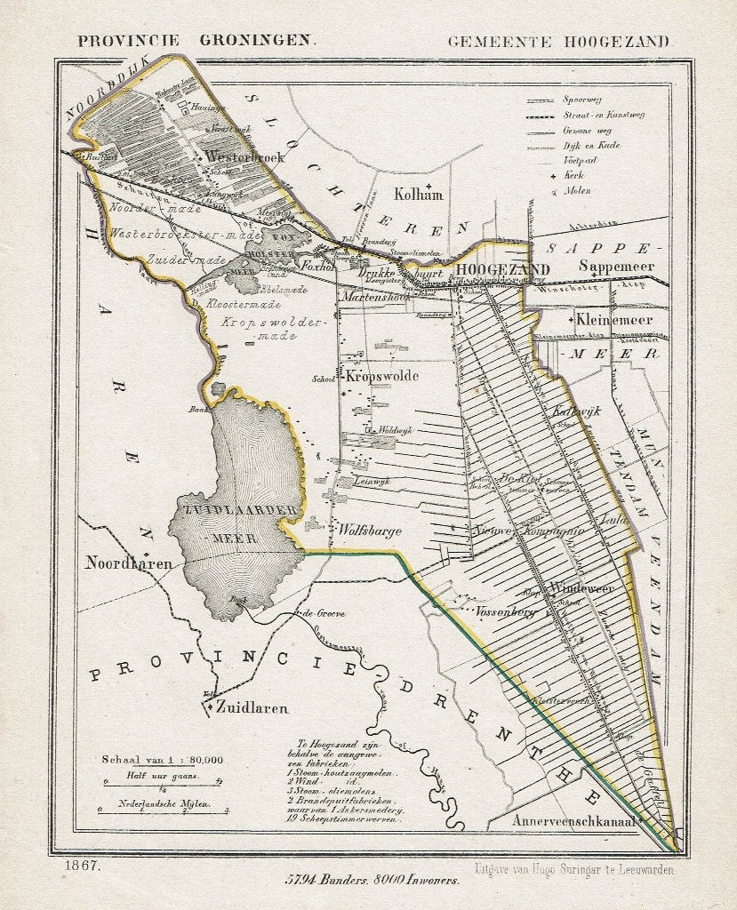 ** HOOGEZAND ** – Litho J. Kuyper 1867, Origineel, Ophalen of Verzenden, Kaarten en plattegronden, Lithografie
