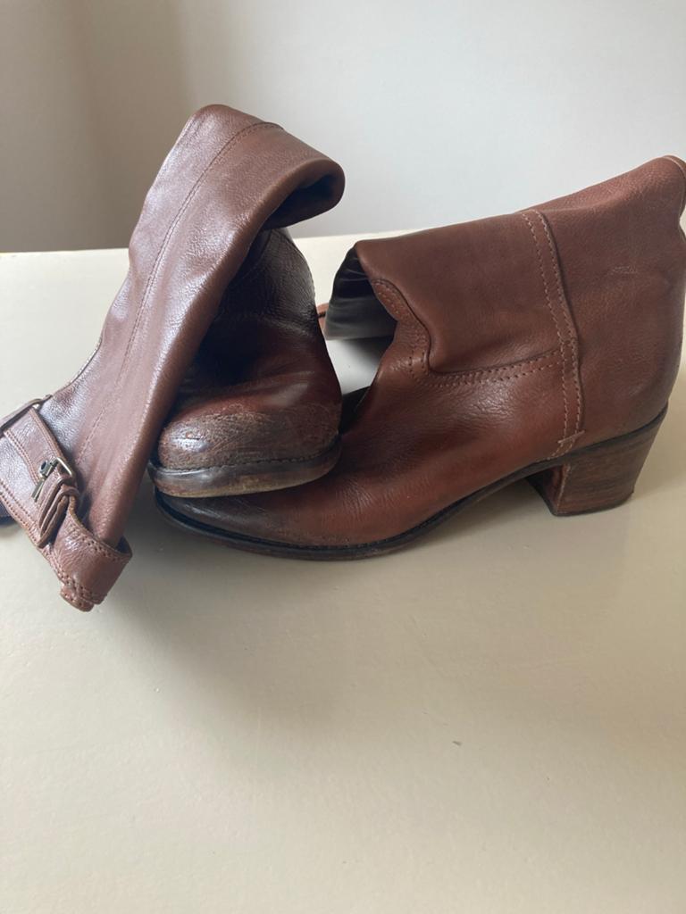 Prachtige leren laarzen maat 41,5 van Vero Cuoio, Kleding | Dames, Schoenen, Ophalen, Gedragen, Bruin, Hoge laarzen