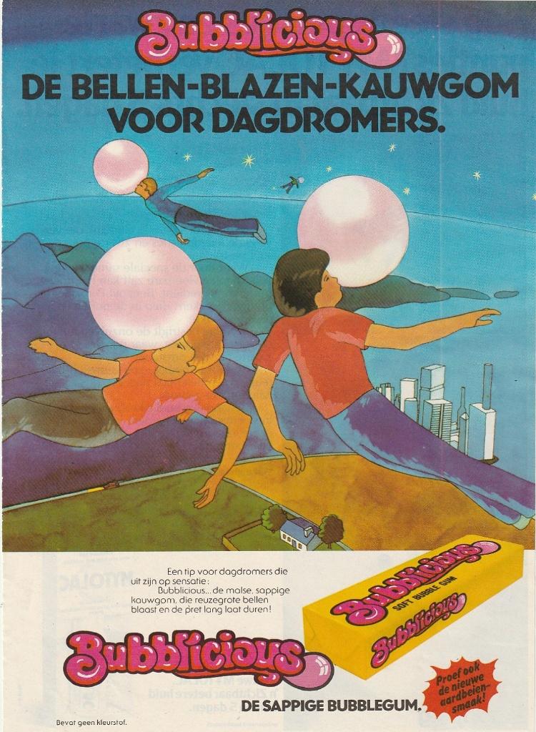 Retro reclame 1982 Bubblicious kauwgum voor dagdromers, Verzenden, Overige typen