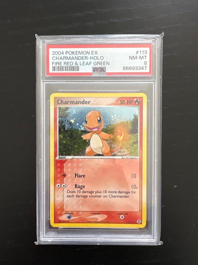 Charmander 113 Fire Red & Leaf Green PSA 8 Pokemon Kaart, Ophalen, Zo goed als nieuw, Losse kaart, Foil