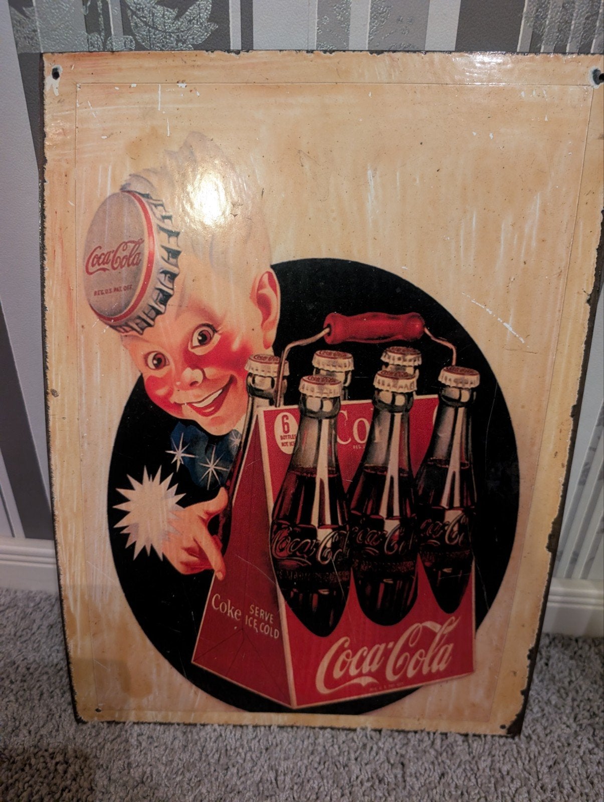 Vintage Coca-Cola emaille reclamebord jaren 40, Antiek en Kunst, Ophalen