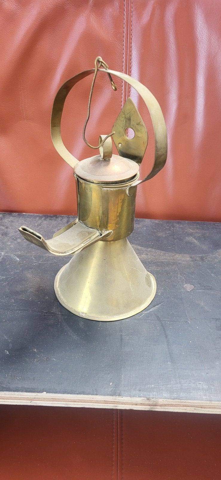 Antieke Messing Mijnlamp - Decoratieve Olielamp, Ophalen of Verzenden