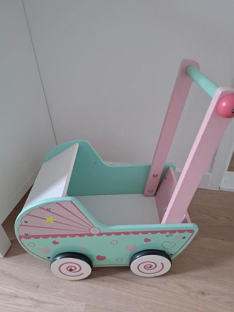 Houten kinderwagen voor poppen - Roze/Mintgroen, Ophalen of Verzenden, Gebruikt, Kinderwagen, Overige merken