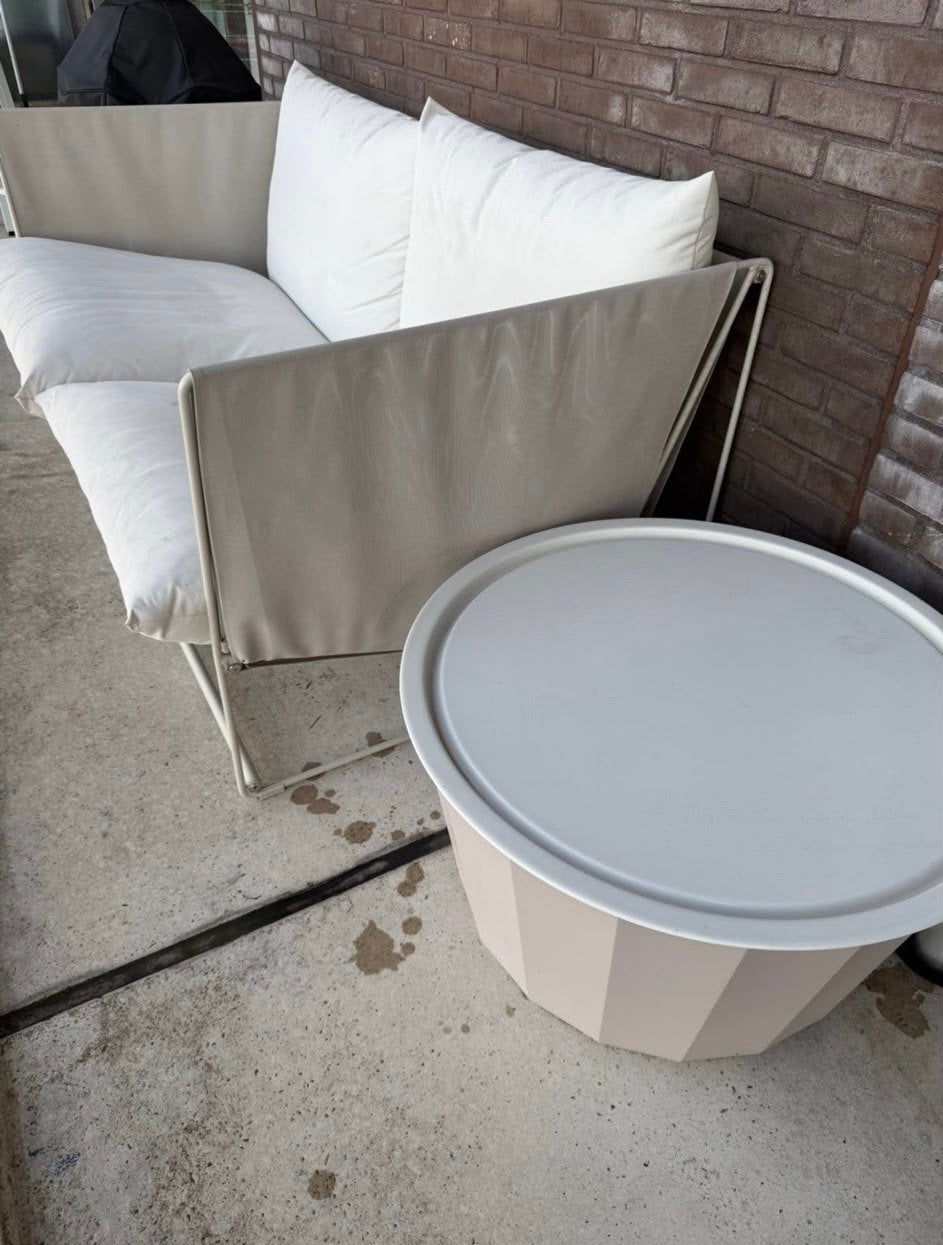 IKEA HAVSTEN 2-zits loungebank + ronde salontafel– wit/beige, Ophalen, Gebruikt, Bank, 2 zitplaatsen